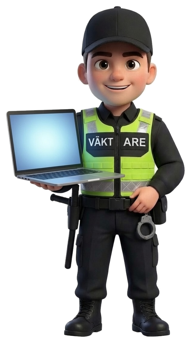 Illustrerad väktare med laptop